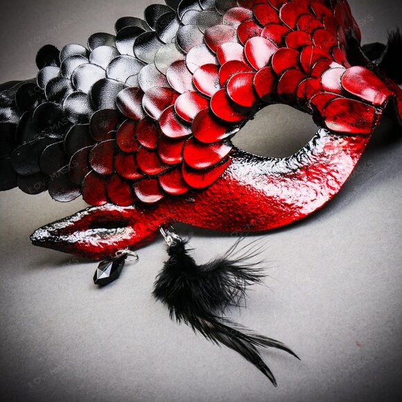 Krampus Horns Red Squama Animal Devil Halloween Masquerade Women Eye Mask Red - Picture 4 of 5